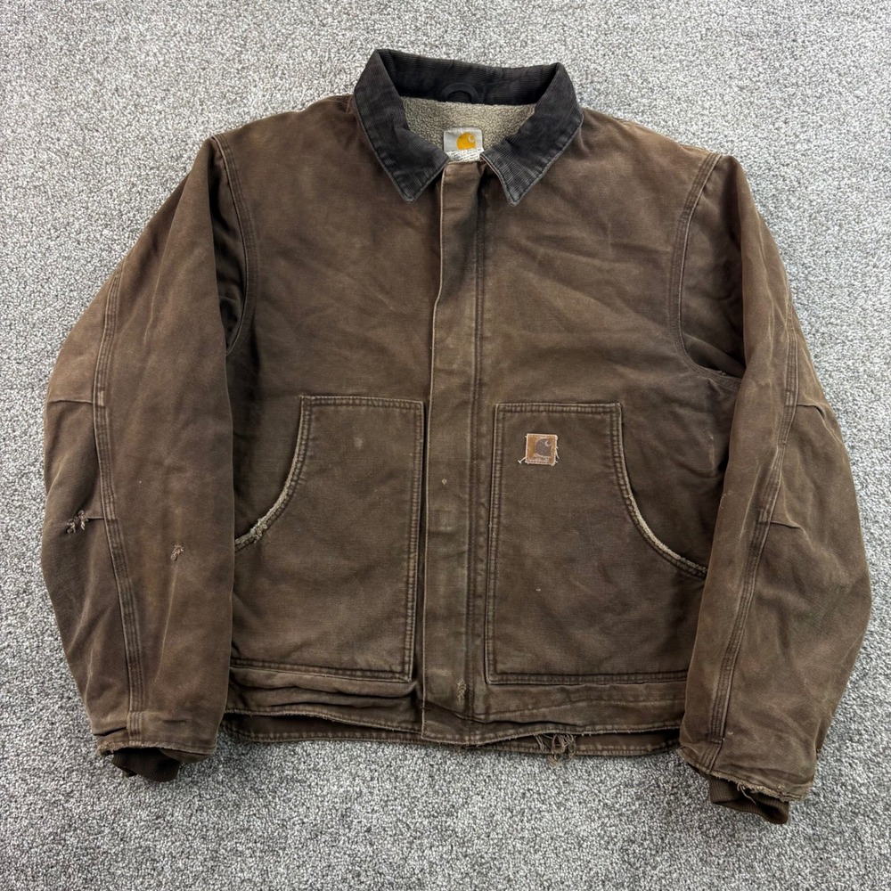 Vintage Carhartt Dearborn Jacket Mens Large Brown Cotton Canvas Lined J164 DKB
